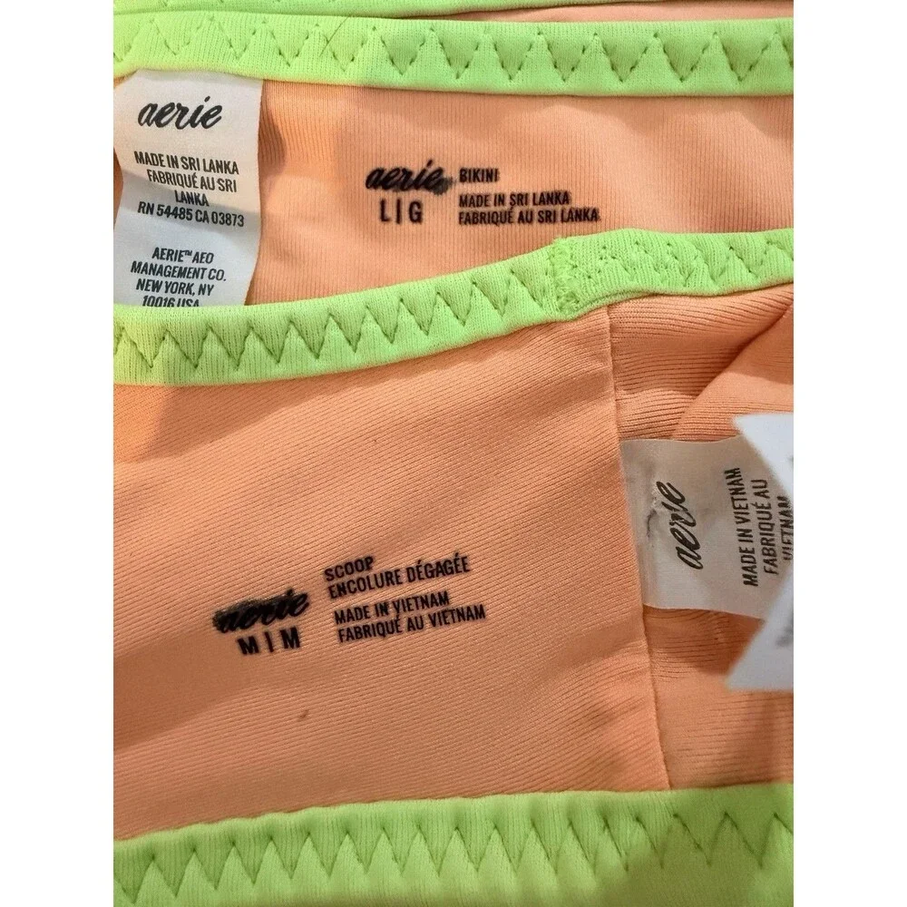 Aerie Bikini Set Scoop Top Medium Bottom Large Peach Orange Lime Green